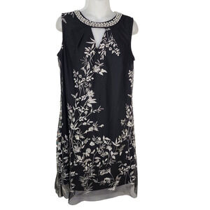 SD Collection Womens Dress Sz 8 Black Floral Embroidered Mesh Overlay Beaded